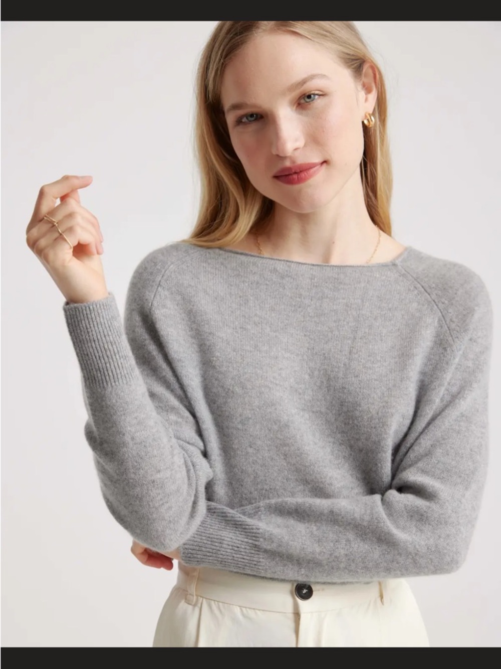 QUINCE Gray Boatneck Mongolian Cashmere Sweater